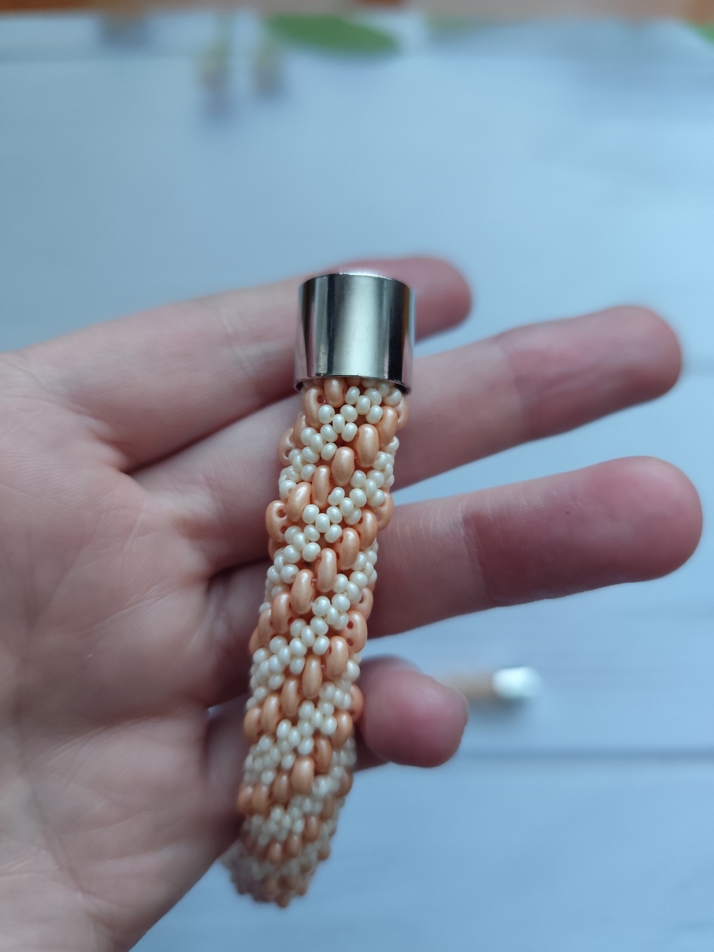 Delicate Peach Beaded Rope Necklace - Picture 6 of 7